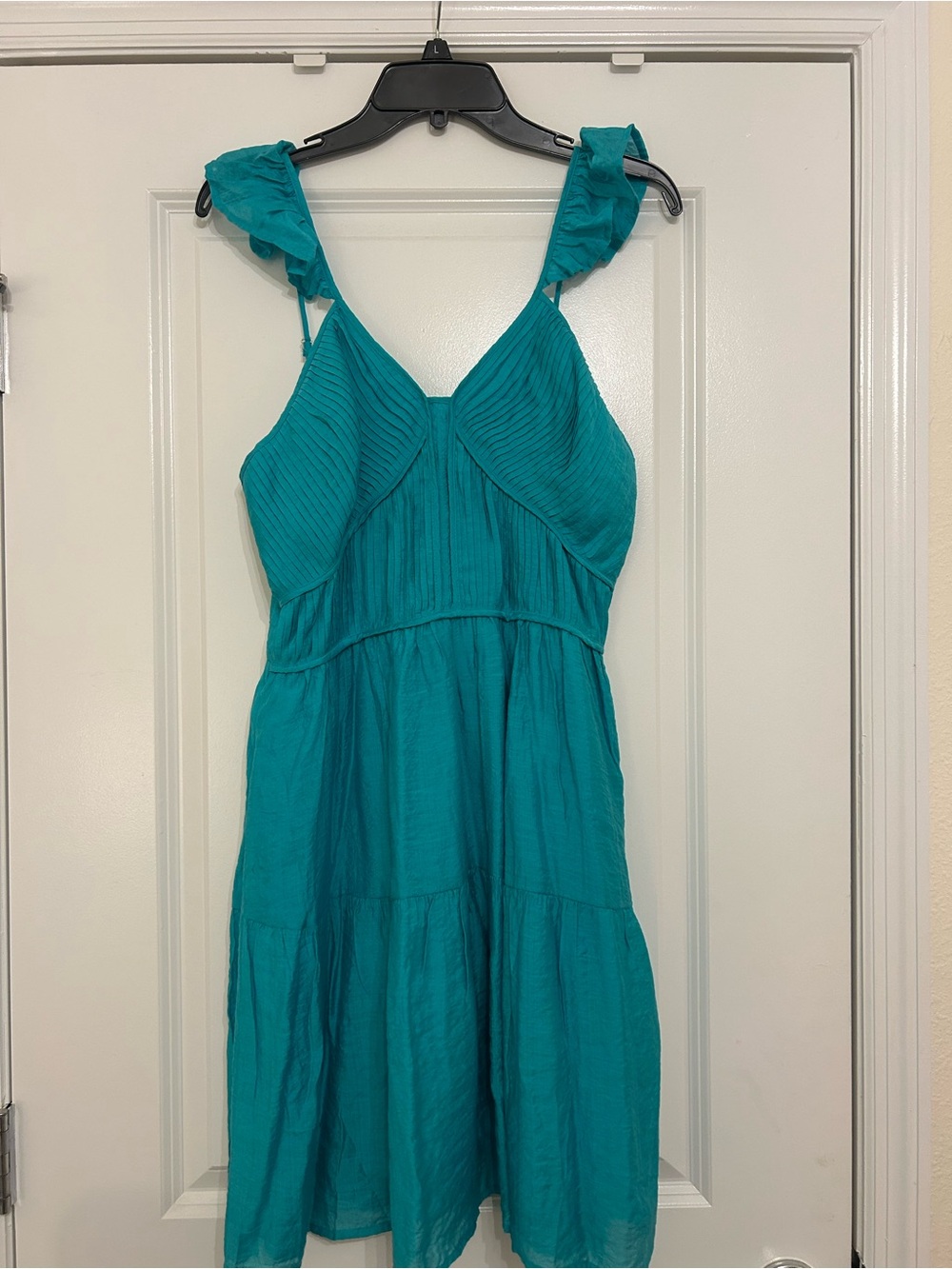 Versona Teal Ruffled Strap Tiered Mini Dress